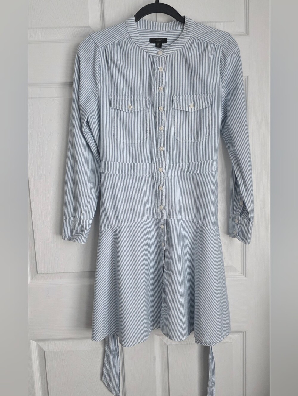 J.Crew Striped Oxford Cotton A-Line Shirtdress Blue White 2P AW786